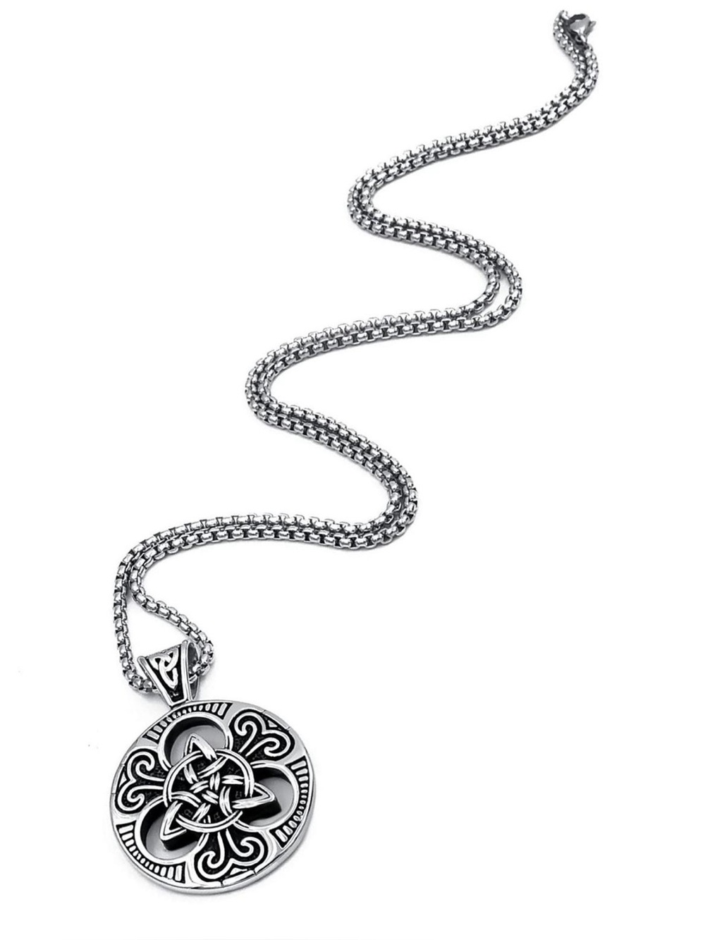 Men's Celtic Knot Necklace, Stainless Steel Double-Sided Pendant with Chain